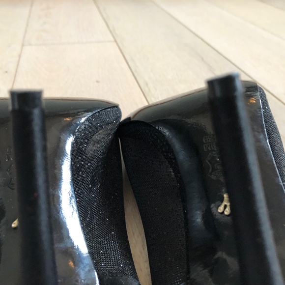 Black glittery sheer mesh open-toe sling-back dress shoes, size 8 - Picture 7 of 10